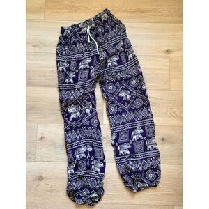 Thailand Elephant Print Harem Pants Purple Boho Hippie Joggers Standard Size